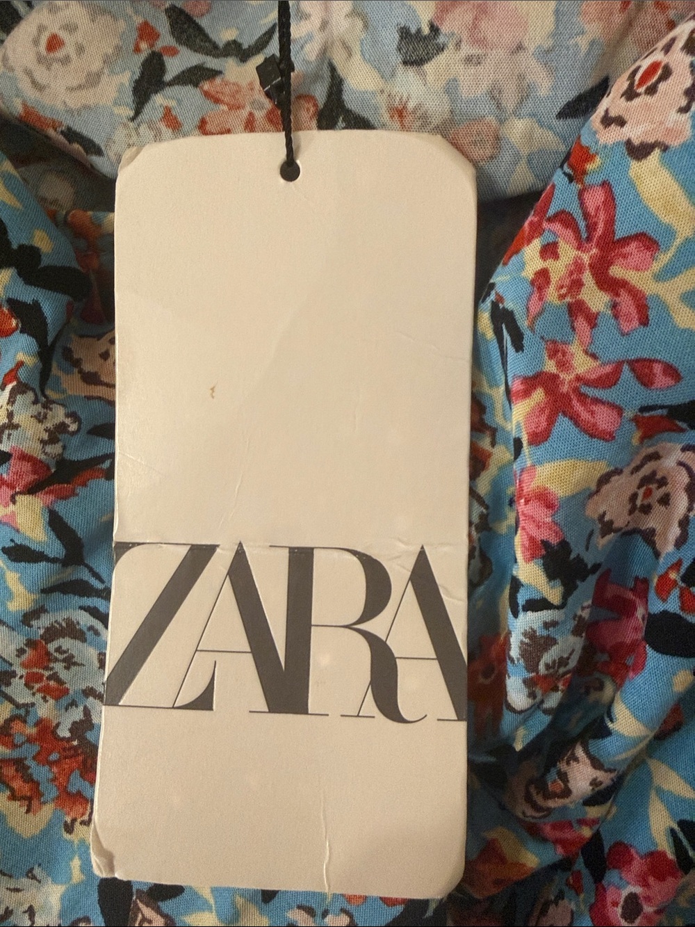 NWT Zara Blue Floral Boho Maxi Dress Lace Trim Cottagecore Size Medium - Picture 9 of 11